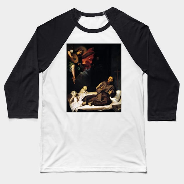 St Francis of Assisi Angel Visitation Baseball T-Shirt by hispanicworld